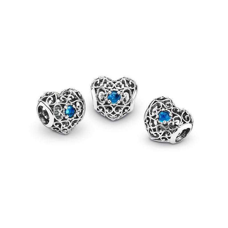 Pandora December Signature Heart Charm Ireland - Sterling Silver/Blue/Crystal - 034579VER